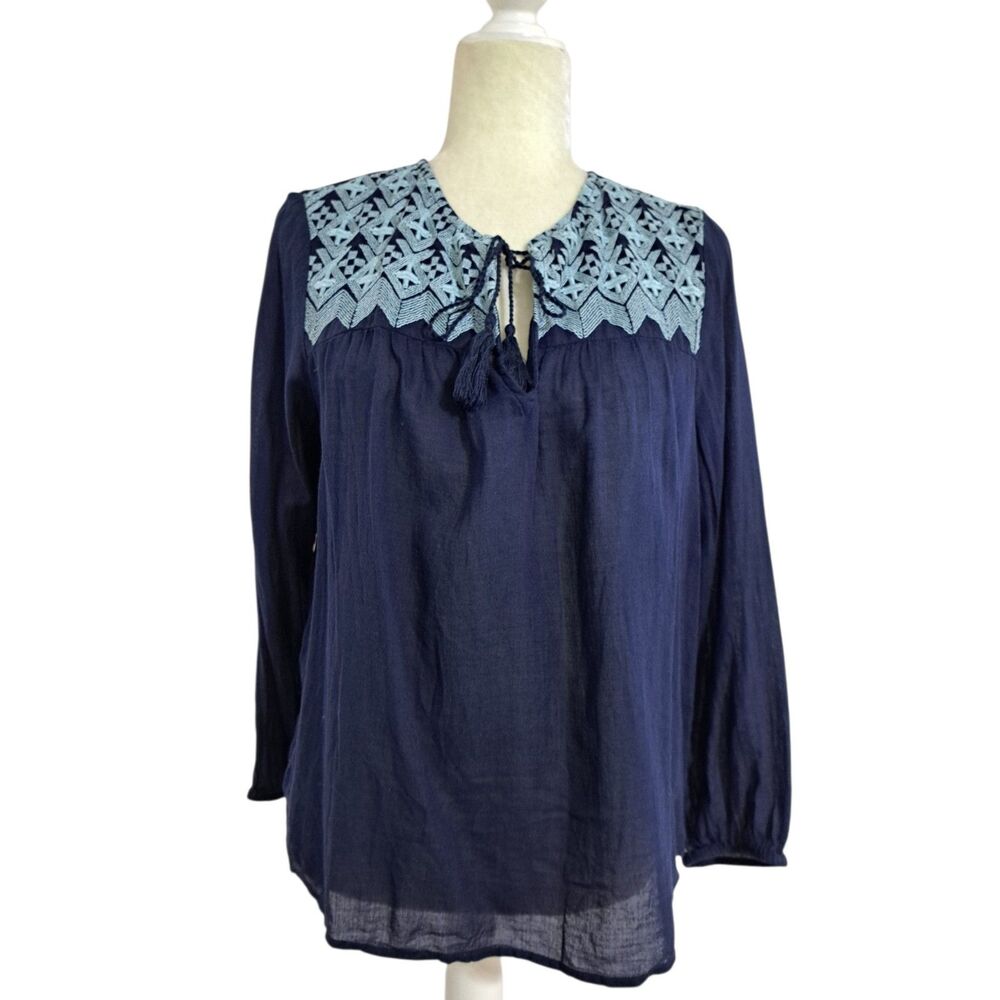 Old Navy Women's Long Sleeves Embroidered Natural Cotton Boho Top Sz Medium